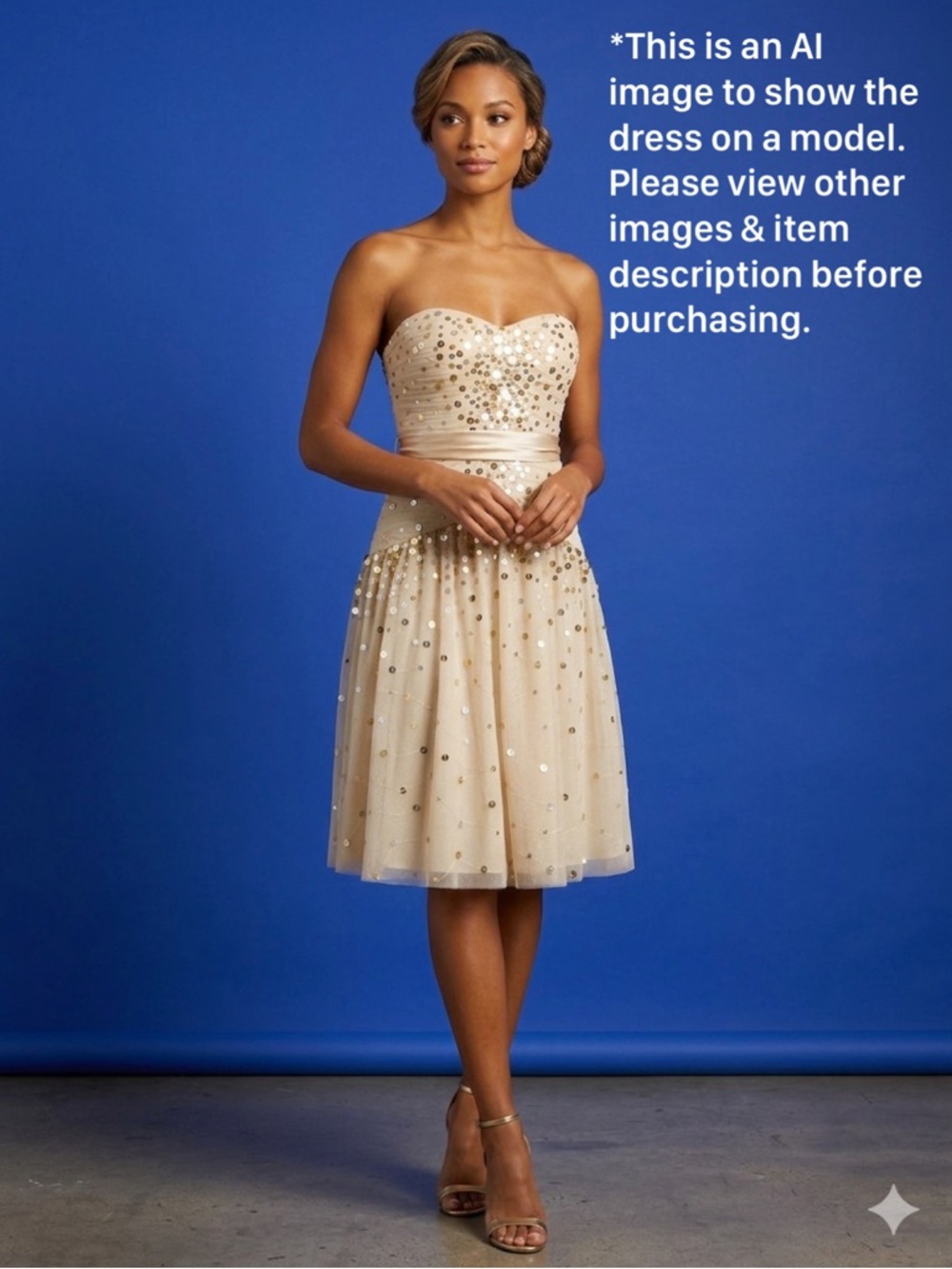 BCBGMaxAzria Strapless Sequin Cream Mid Length Gown